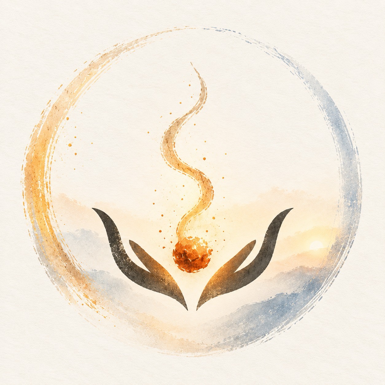 Ember symbol held within a circular brushstroke